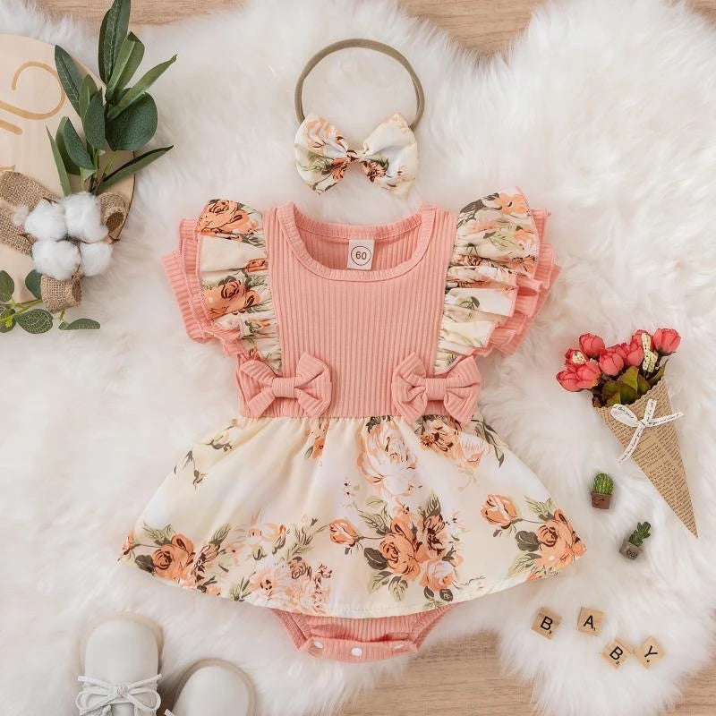 Baby Girls' Cotton Ruffle Sleeve Dress – Floral, Princess