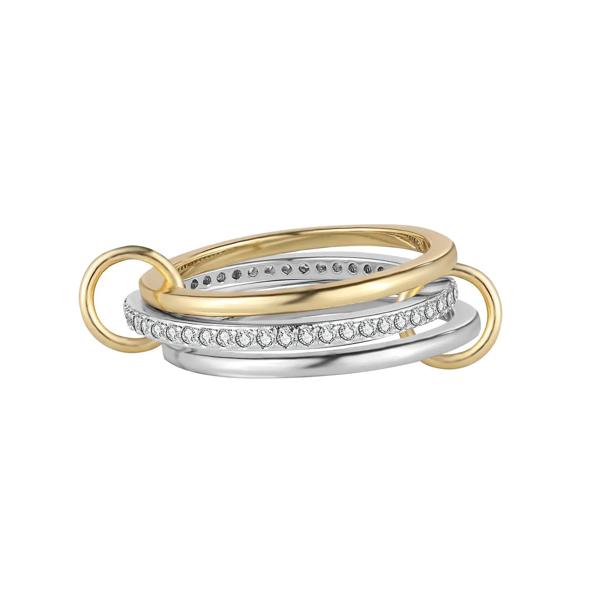 Anelli alla moda in oro e argento, placcati in oro 18k, set da 4 pezzi impilabili con zirconi scintillanti, ideali come gioielli da festa per donna