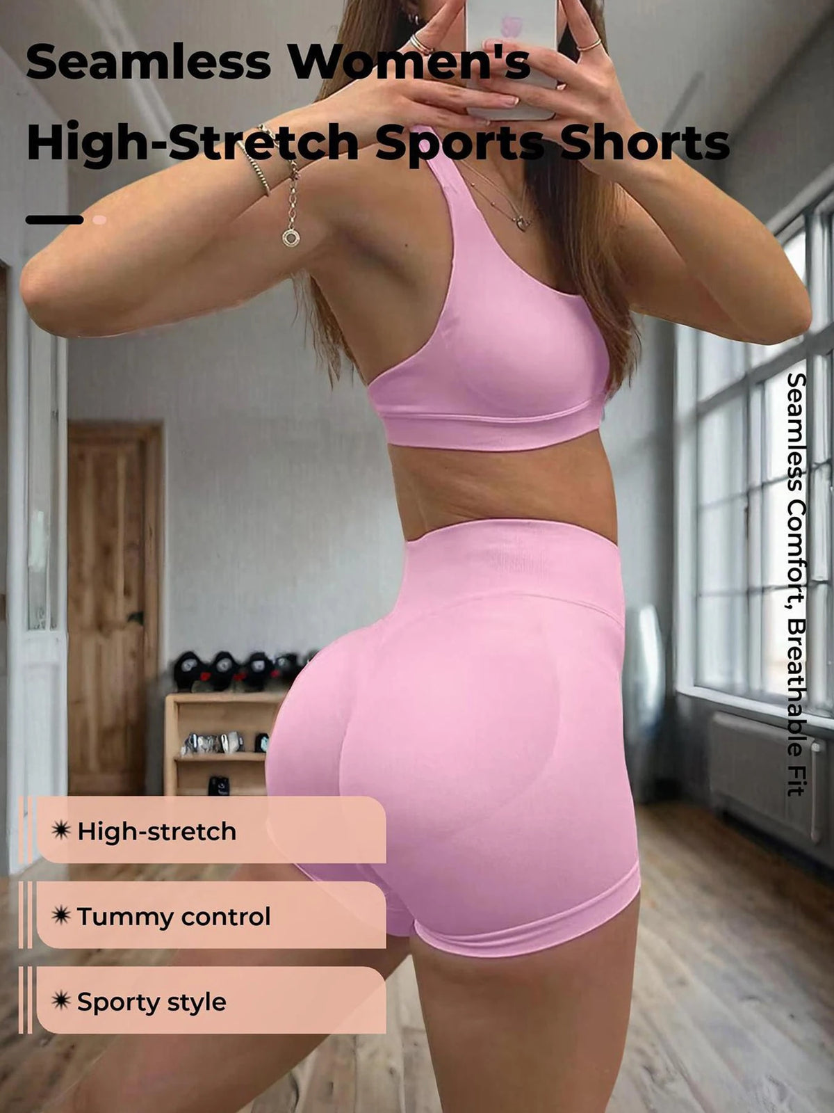 Pantaloncini da yoga a vita media con tre pannelli da donna, compressione moderata per controllo addominale e effetto push-up, pantaloncini sportivi sexy da 3 pollici per glutei a pesca