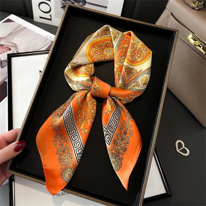 Foulard pour femme 70X70cm mode 2025, imprimé, pashmina, foulard en soie, châle carré, bandeau décoratif, tour de cou, design de luxe, bandana