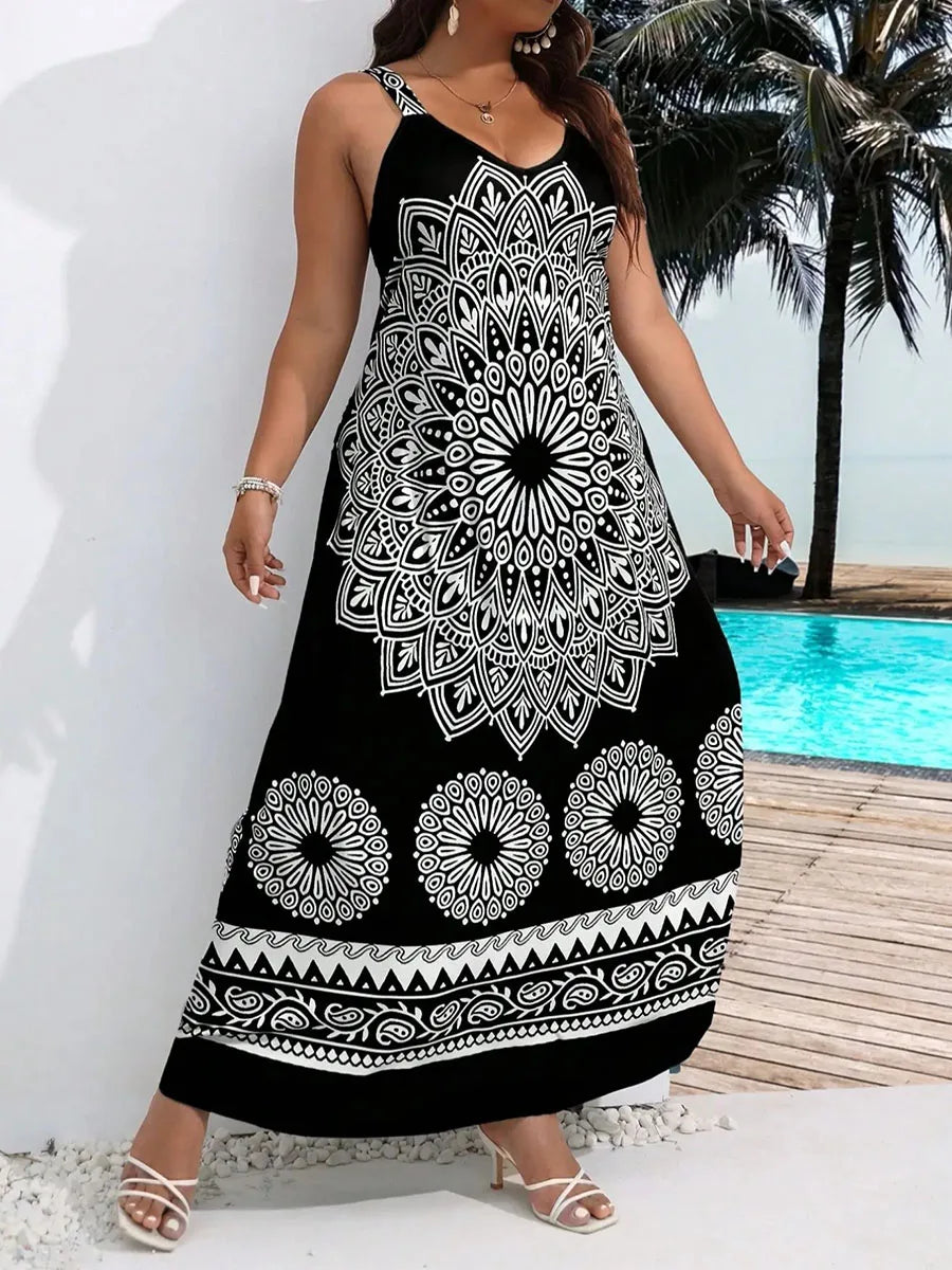 Women's Plus Size Bohemian Suspender Dress – Backless