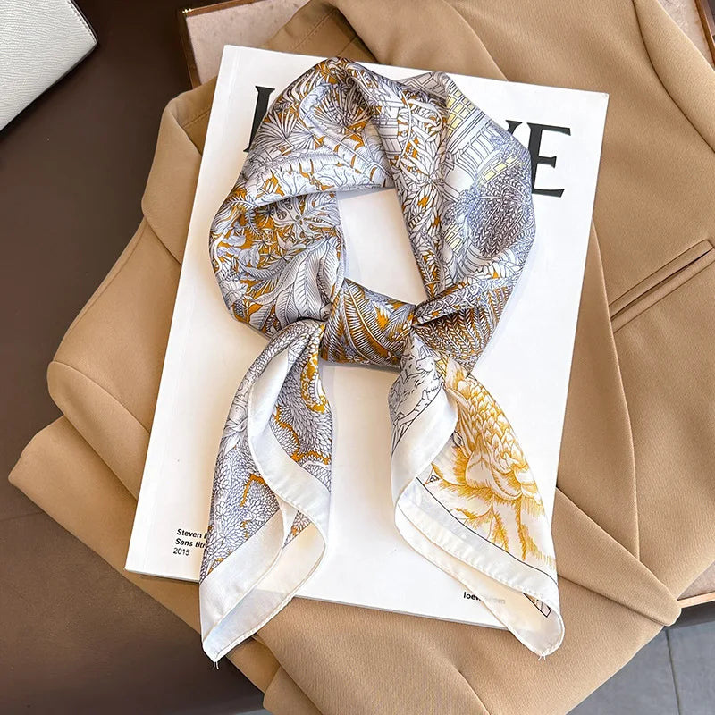 Foulard pour femme 70X70cm mode 2025, imprimé, pashmina, foulard en soie, châle carré, bandeau décoratif, tour de cou, design de luxe, bandana