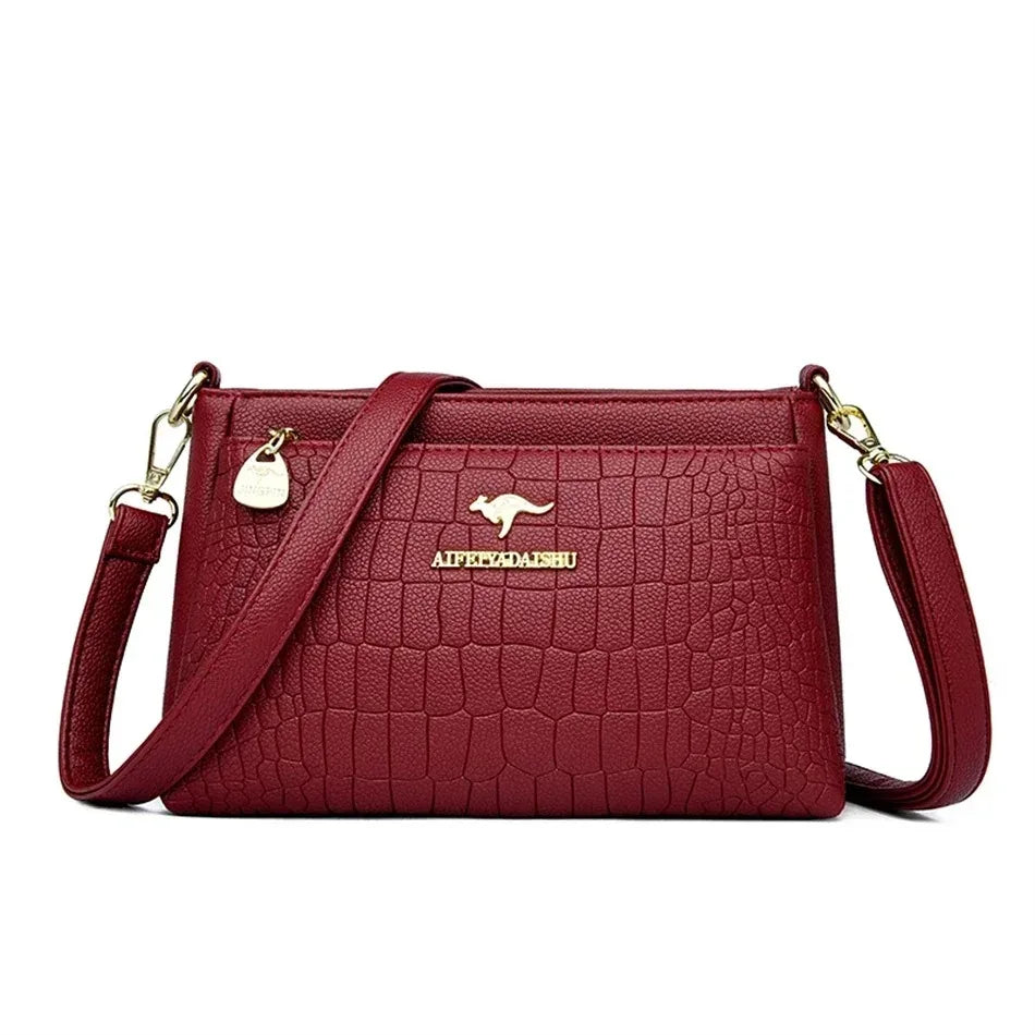 Women's Split Leather 3-Layer Tote Shoulder Crossbody Handbag