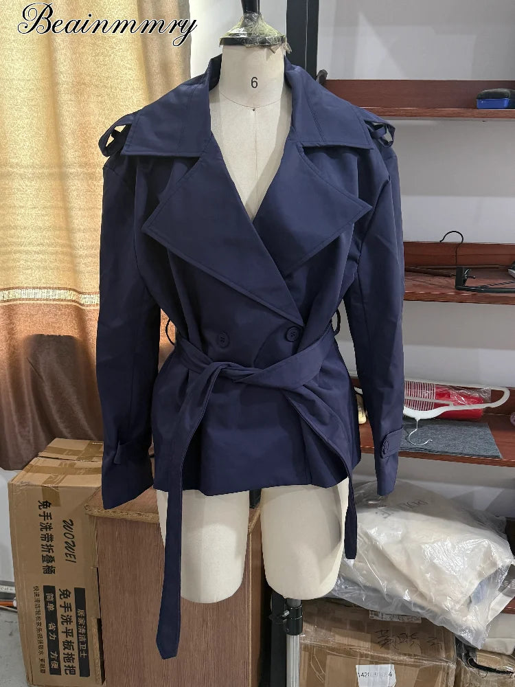 Women's Lace-Up Short Trench Coat – Button, Loose Fit