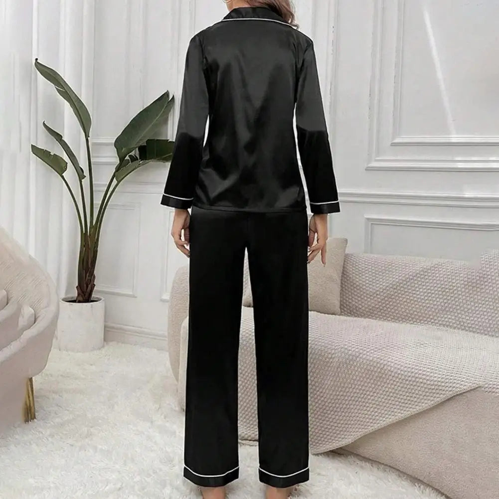 Ensemble de pyjama pour femme, haut à manches longues et pantalon à taille élastique, tenue d'intérieur, pyjama en imitation soie doux pour la peau