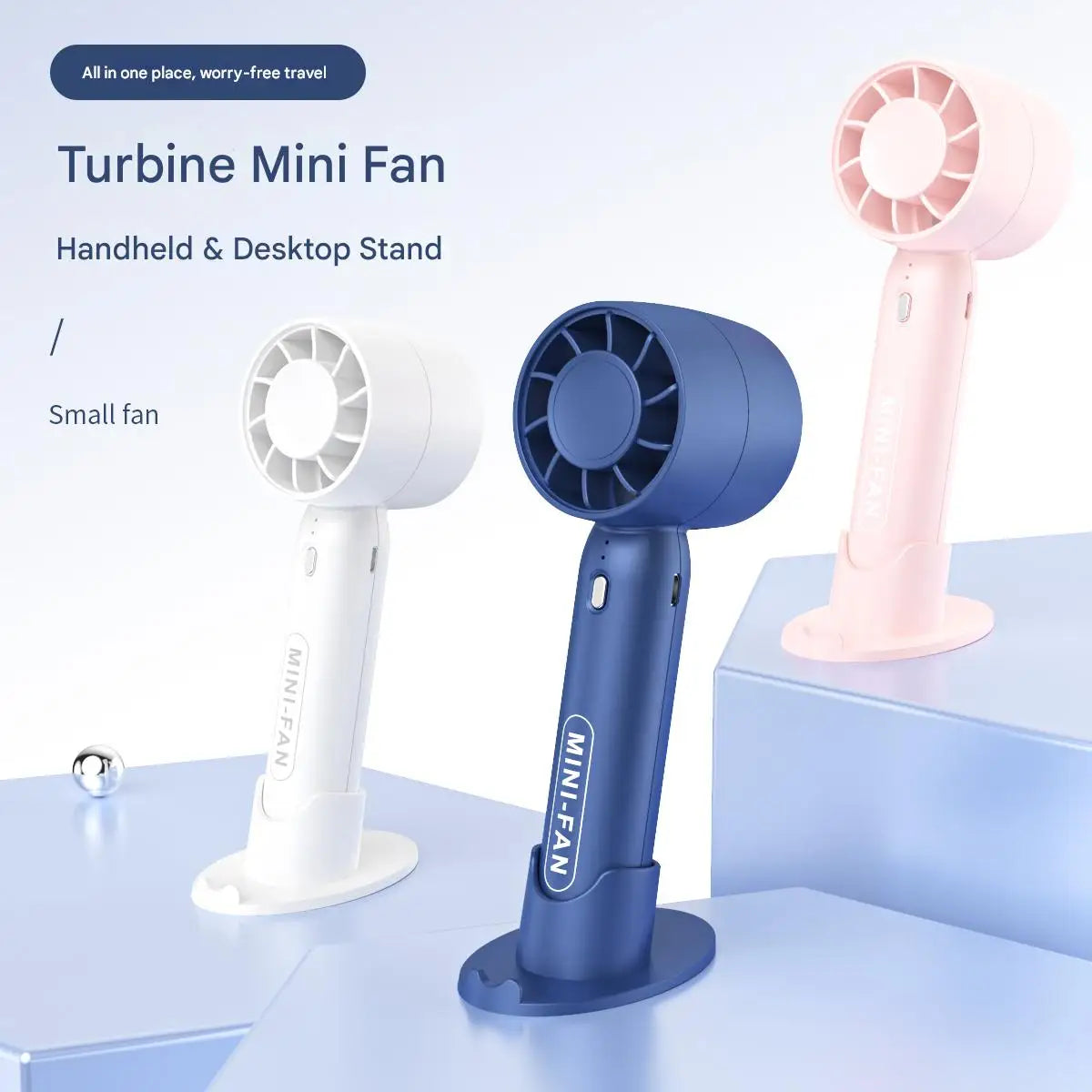 Turbo Handheld Mini Fan with Desktop Stand (USB Rechargeable)