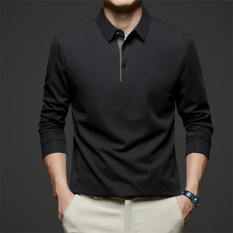 Men's Business Casual Long Sleeve Polo Shirt