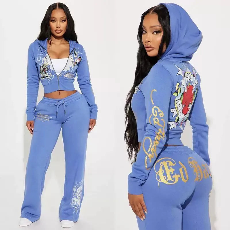 Ensemble deux pièces pour femme, sweat à capuche imprimé lettres et pantalon de jogging, tenue de sport décontractée, tissu doux et confortable, collection hiver, tendance.