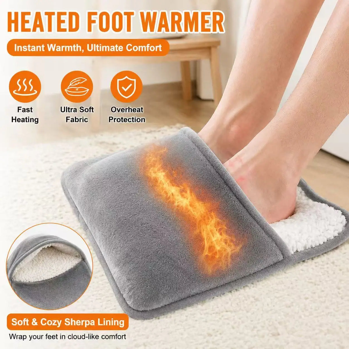USB Heated Foot Warmer — Plush Cozy Feet Heater for Home, Office & Car