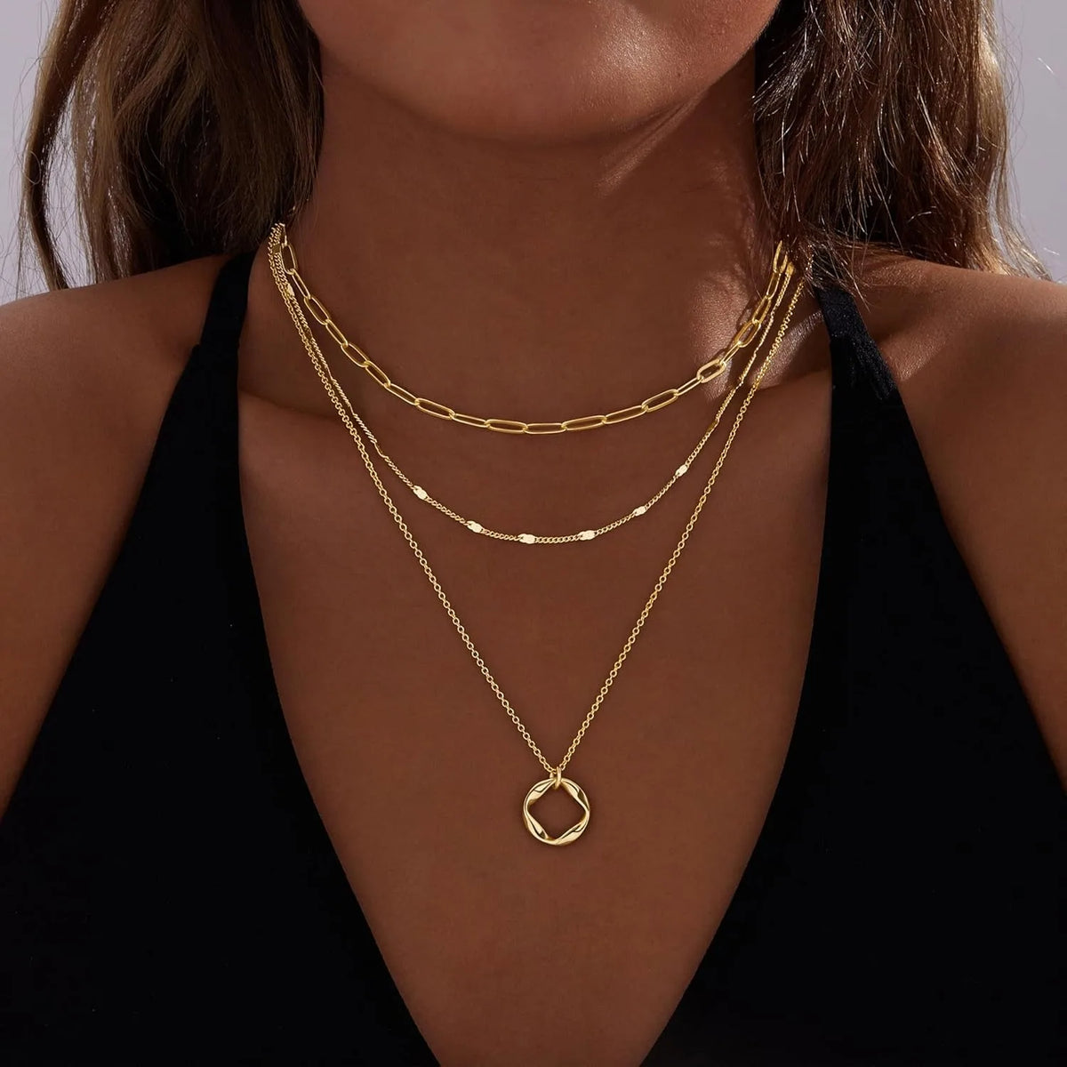 Layered Gold Plated Pendant Necklace