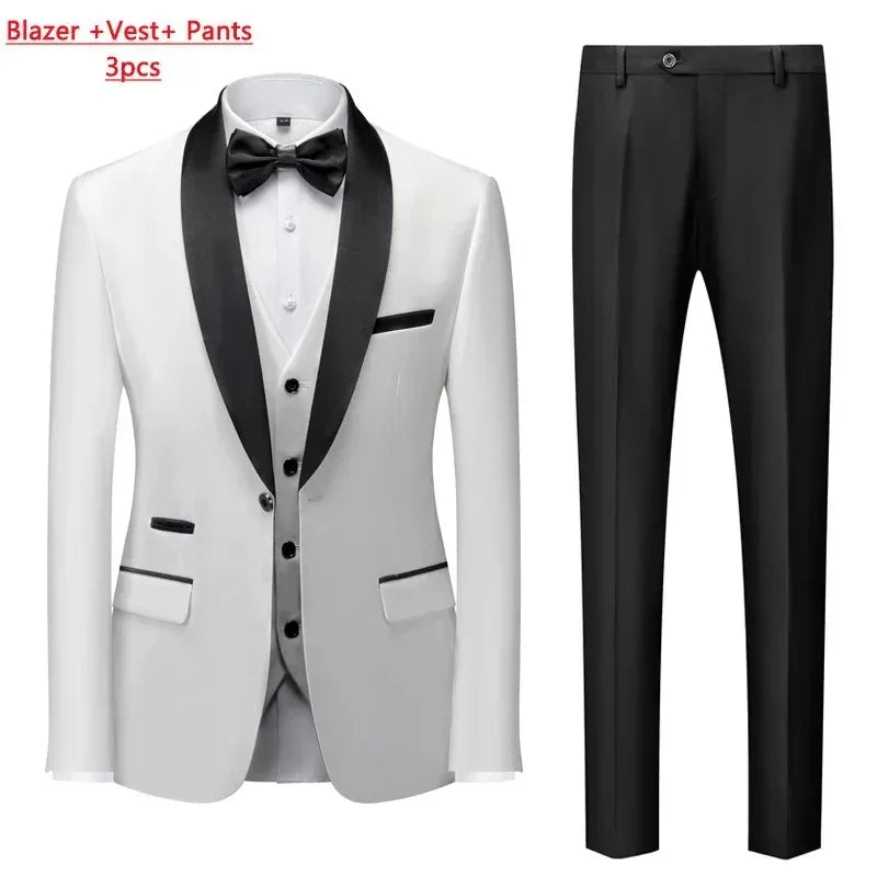 Men's 3-Piece Polyester Viscose Formal Suit – Blazer, Vest & Pants