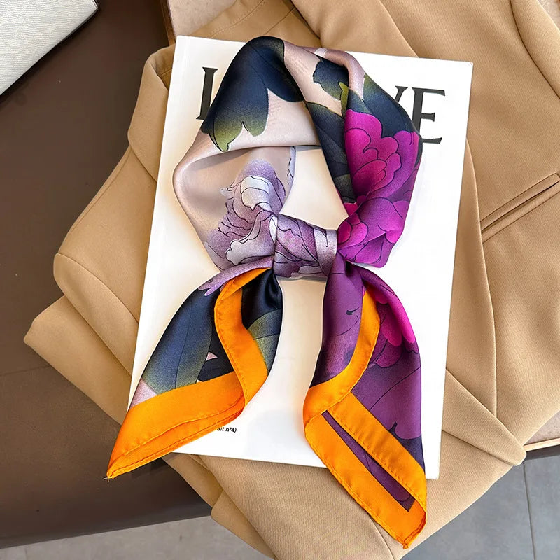 Foulard pour femme 70X70cm mode 2025, imprimé, pashmina, foulard en soie, châle carré, bandeau décoratif, tour de cou, design de luxe, bandana
