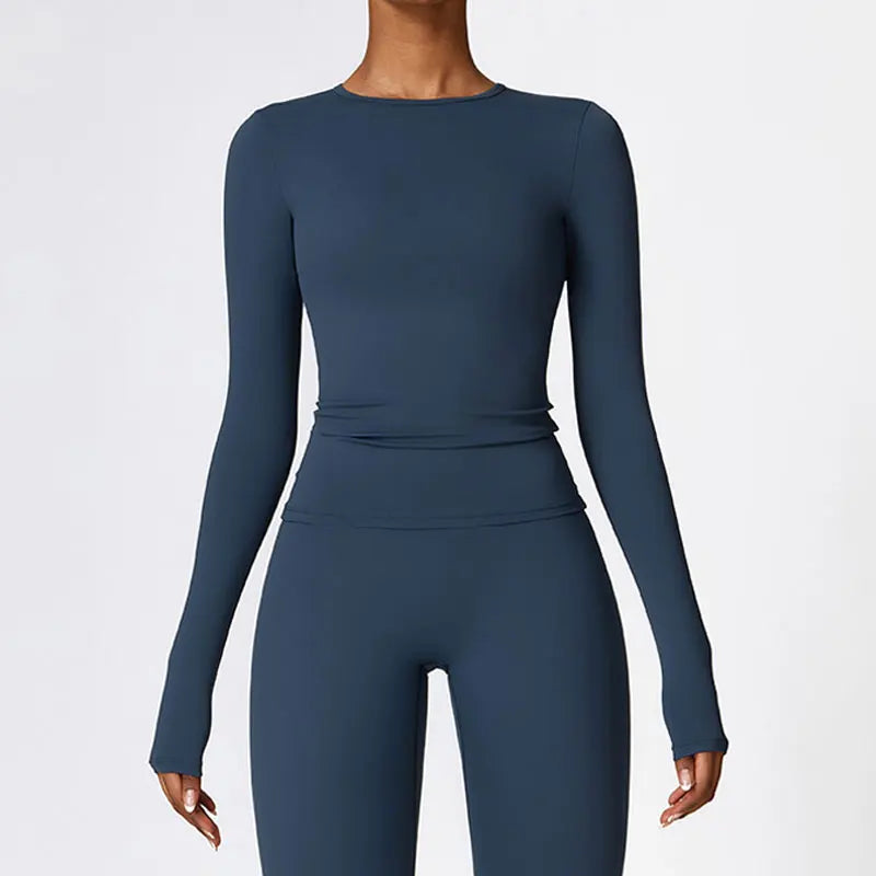 Haut de sport NCLAGEN pour femme, manches longues, idéal pour le fitness, la course et la salle de sport, vêtement d'entraînement respirant, à séchage rapide et hautement élastique.