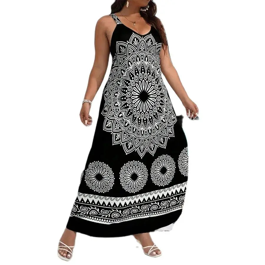 Women's Plus Size Bohemian Suspender Dress – Backless