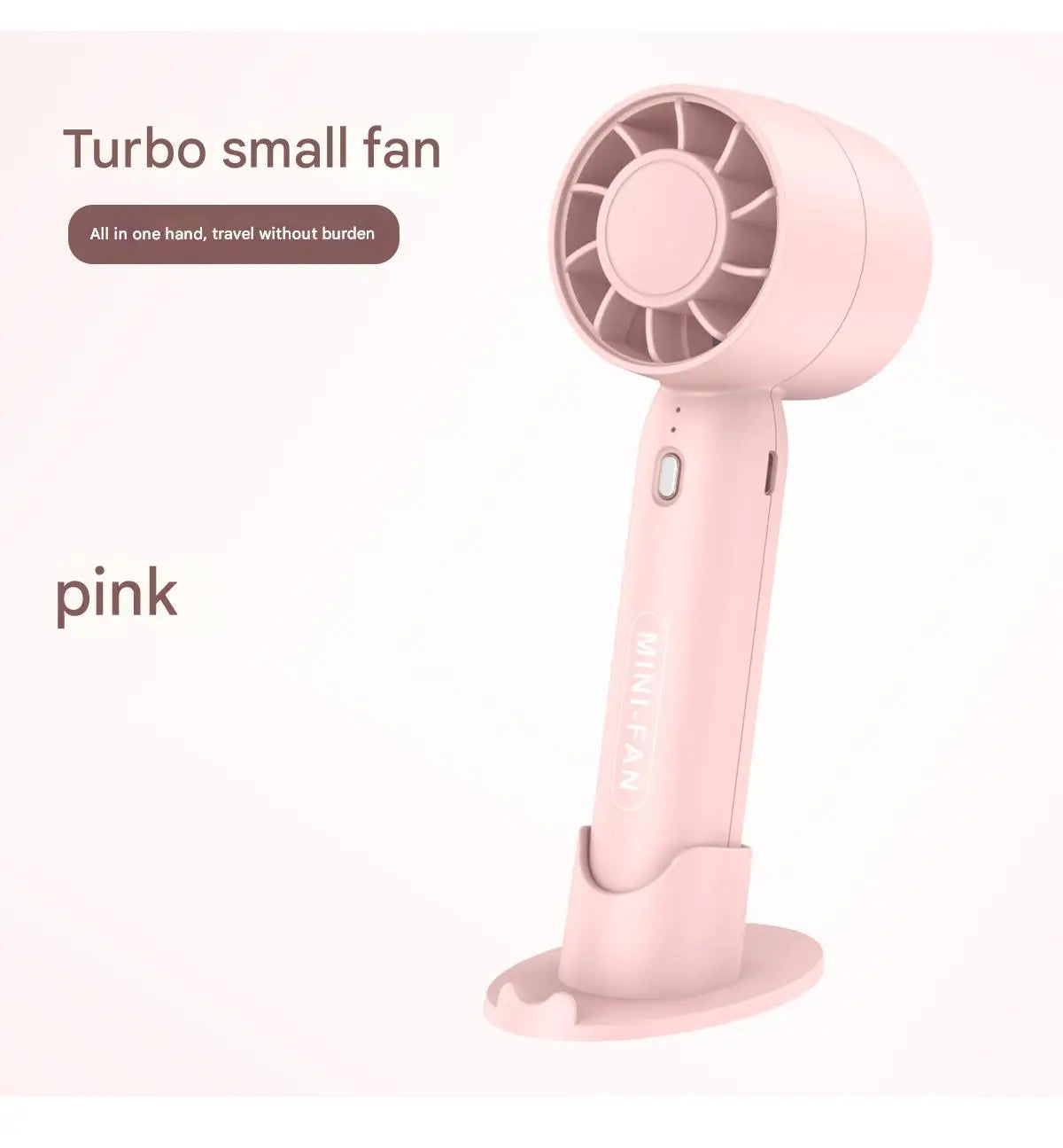Turbo Handheld Mini Fan with Desktop Stand (USB Rechargeable)