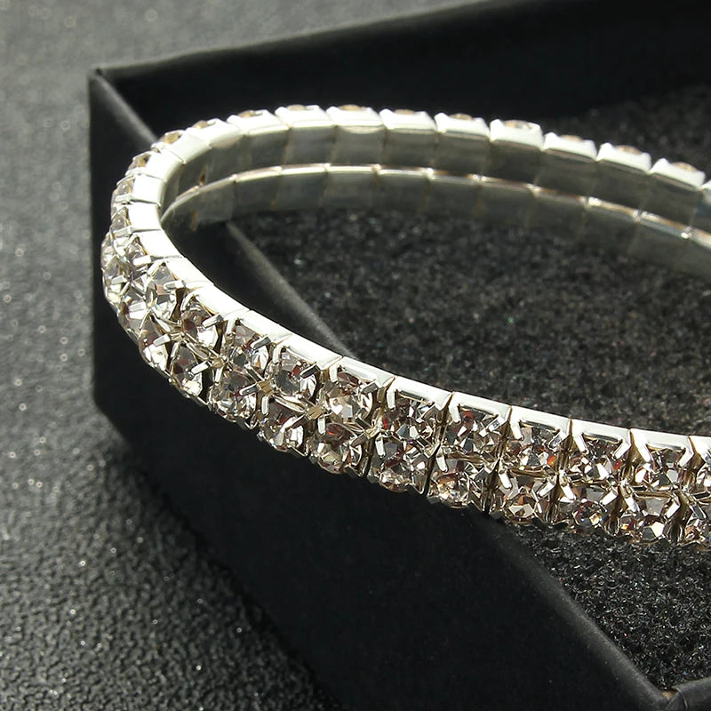 Mehrteilige silberfarbene Strass-Armbänder & Reifen, Braut-Armband, dehnbares Armband für Damen, Schmuck