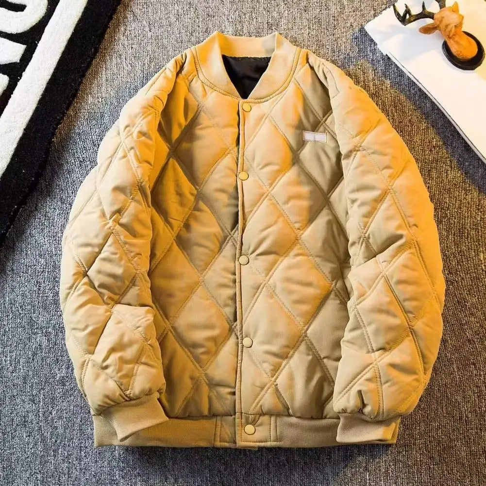Men's Winter Padded Bomber Jacket – Quilted, Loose Fit