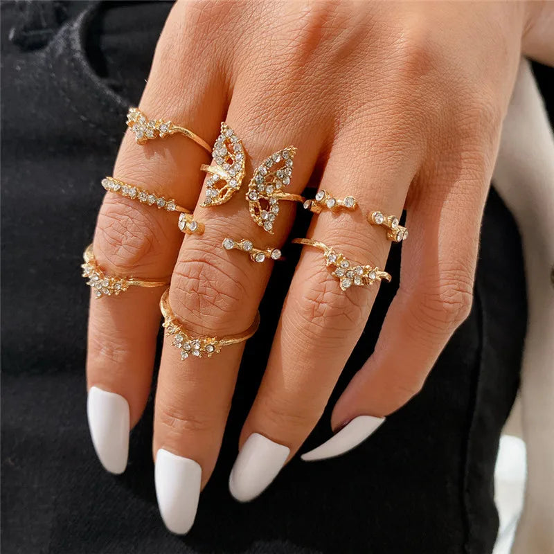 Silver Crystal Rings Set