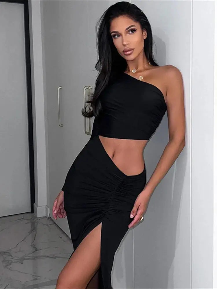 Women's One-Shoulder Maxi Dress – Ankle-Length, Sheath Silhouette