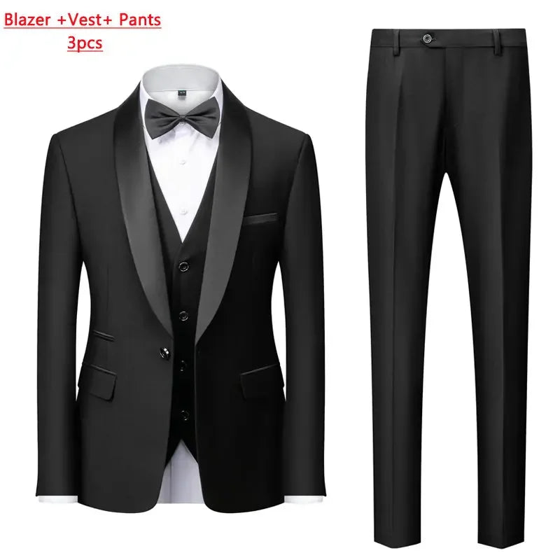 Men's 3-Piece Polyester Viscose Formal Suit – Blazer, Vest & Pants