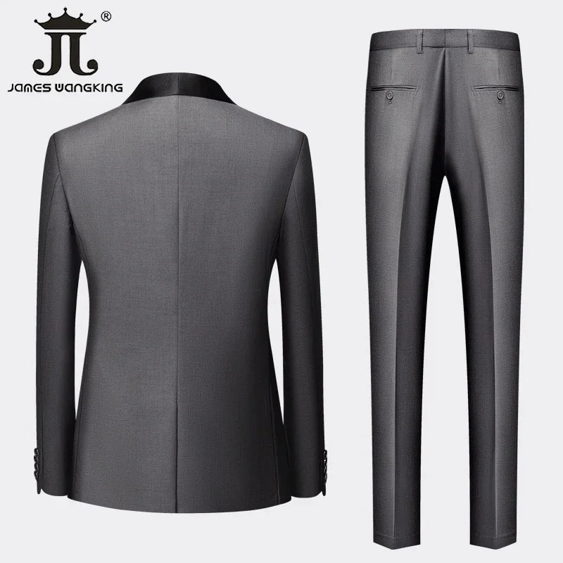 Men's 3-Piece Polyester Viscose Formal Suit – Blazer, Vest & Pants