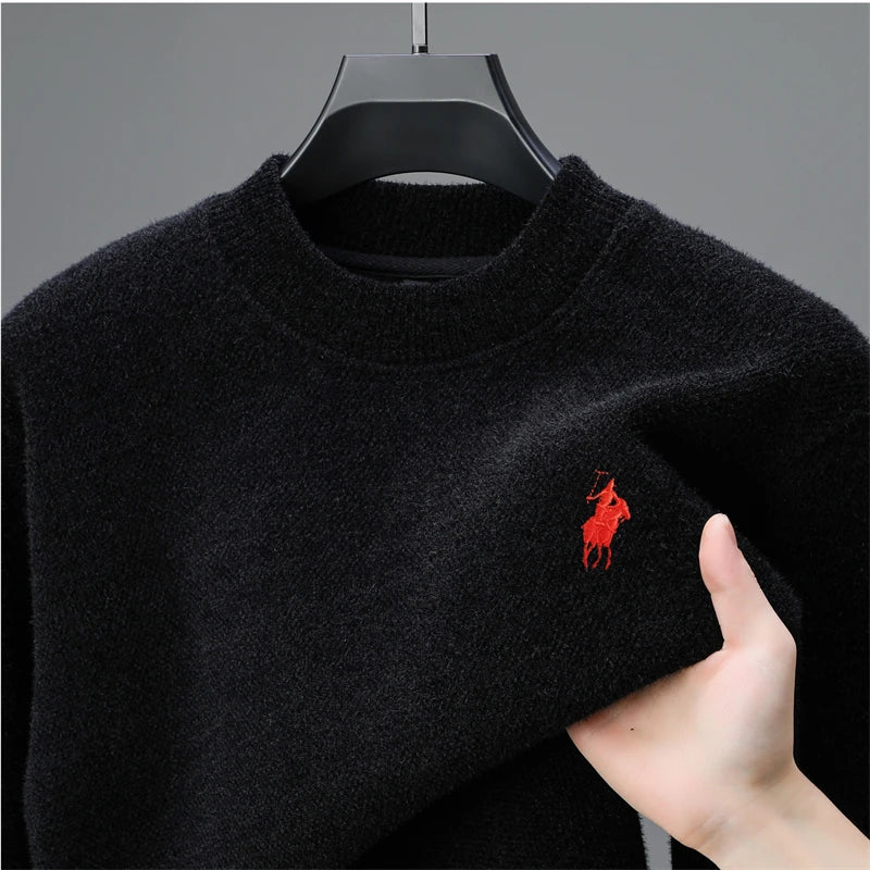 Herren-Strickpullover mit Stickerei – Rundhalsausschnitt