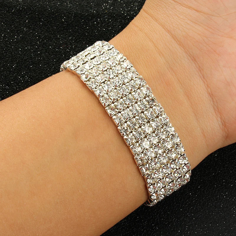 Mehrteilige silberfarbene Strass-Armbänder & Reifen, Braut-Armband, dehnbares Armband für Damen, Schmuck