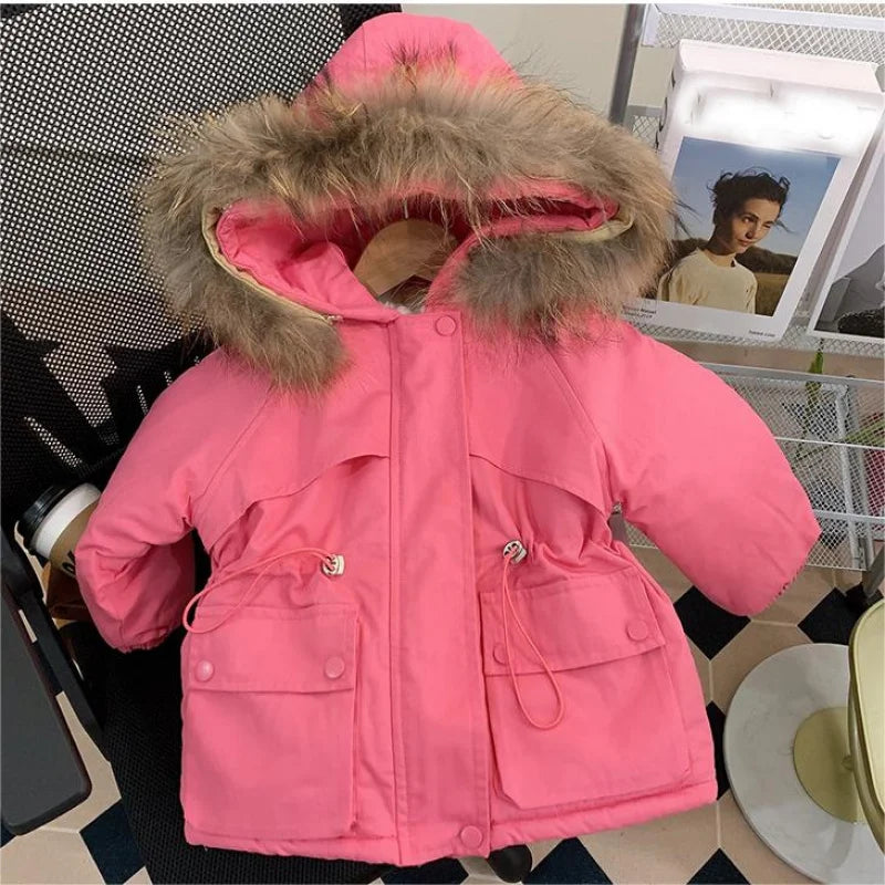 Girls' Velvet Winter Parka – Thickened, Cotton-Padded