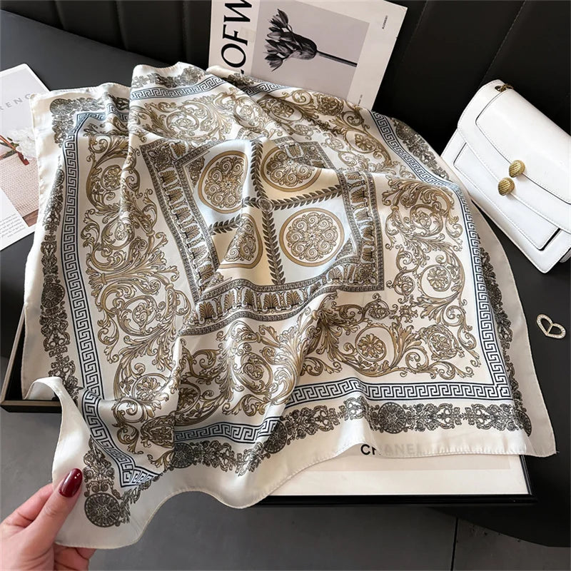 Foulard pour femme 70X70cm mode 2025, imprimé, pashmina, foulard en soie, châle carré, bandeau décoratif, tour de cou, design de luxe, bandana