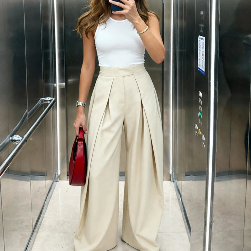Women's High-Waist Pleated Wide-Leg Pants