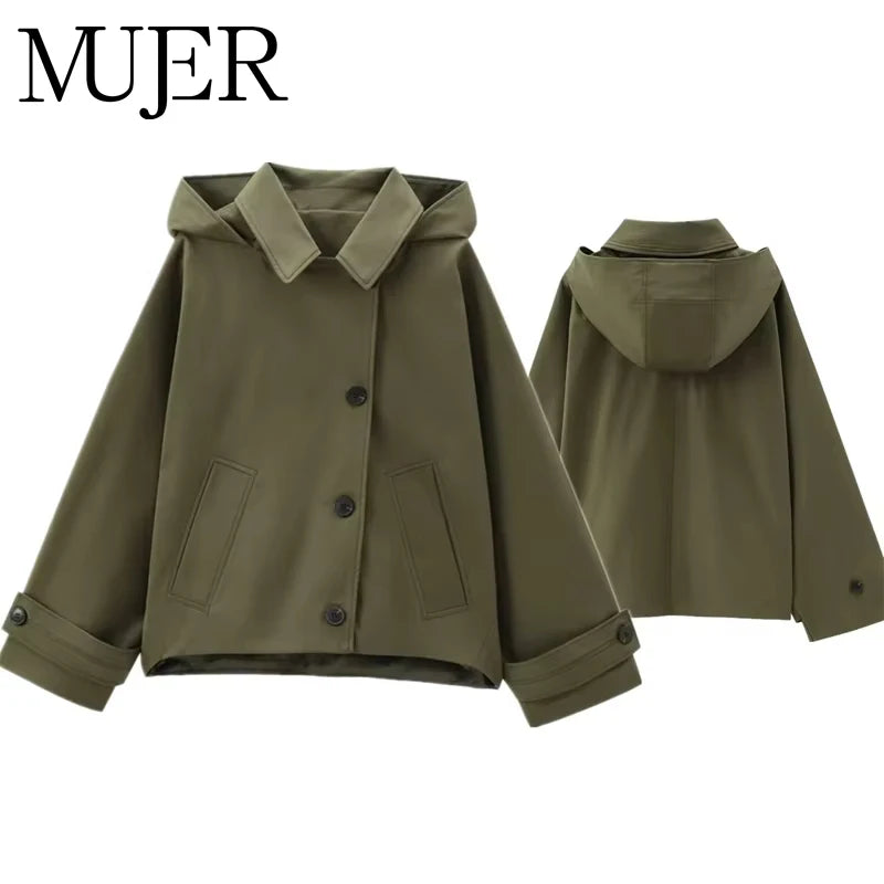 Damen-Trenchcoat mit Kapuze – Langarm