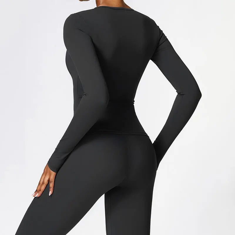 Haut de sport NCLAGEN pour femme, manches longues, idéal pour le fitness, la course et la salle de sport, vêtement d'entraînement respirant, à séchage rapide et hautement élastique.
