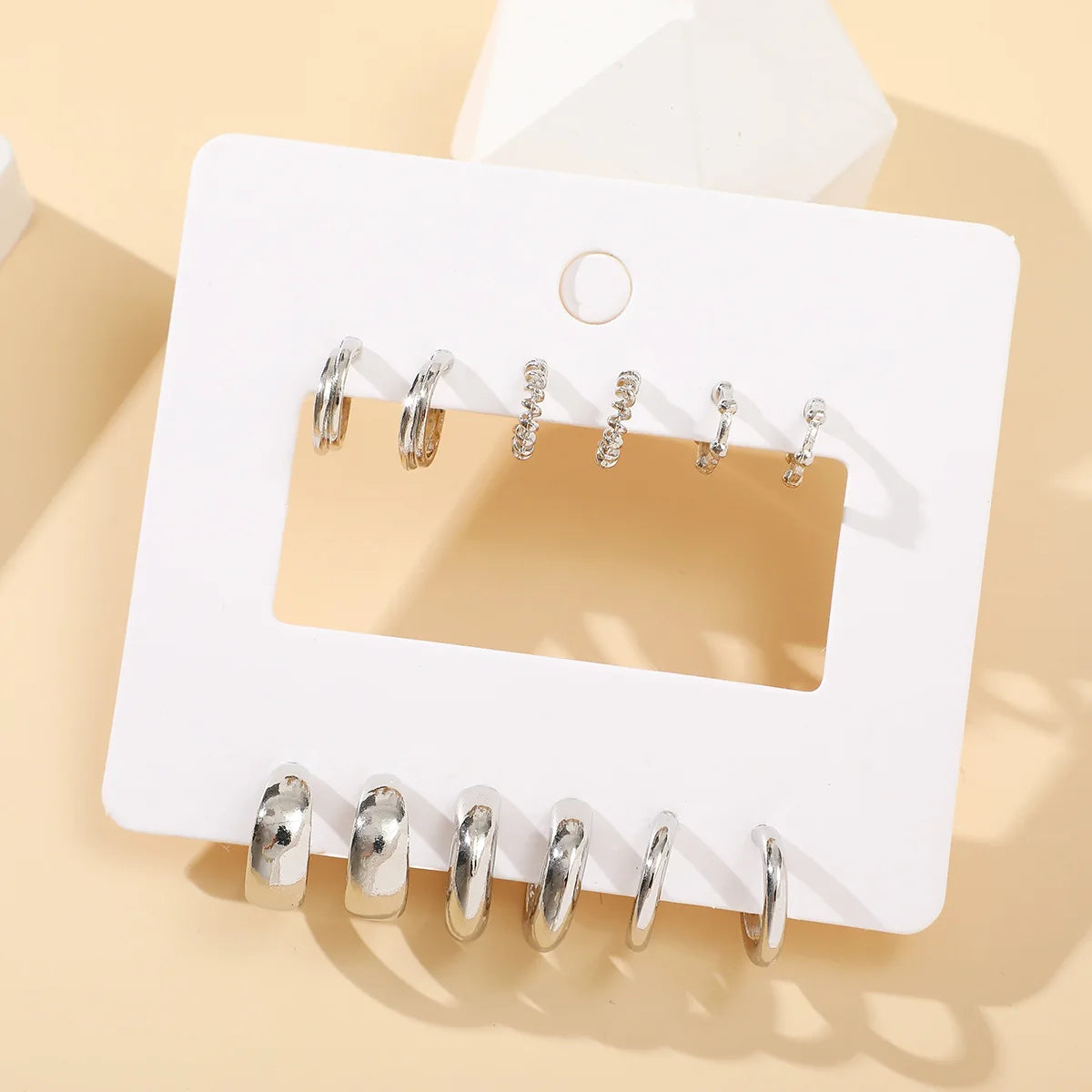 6-tlg. Edelstahl-Wassertropfen-Creolen-Set für Damen, europäischer und amerikanischer minimalistischer glatter Kreis-Ohrring-Schmuck