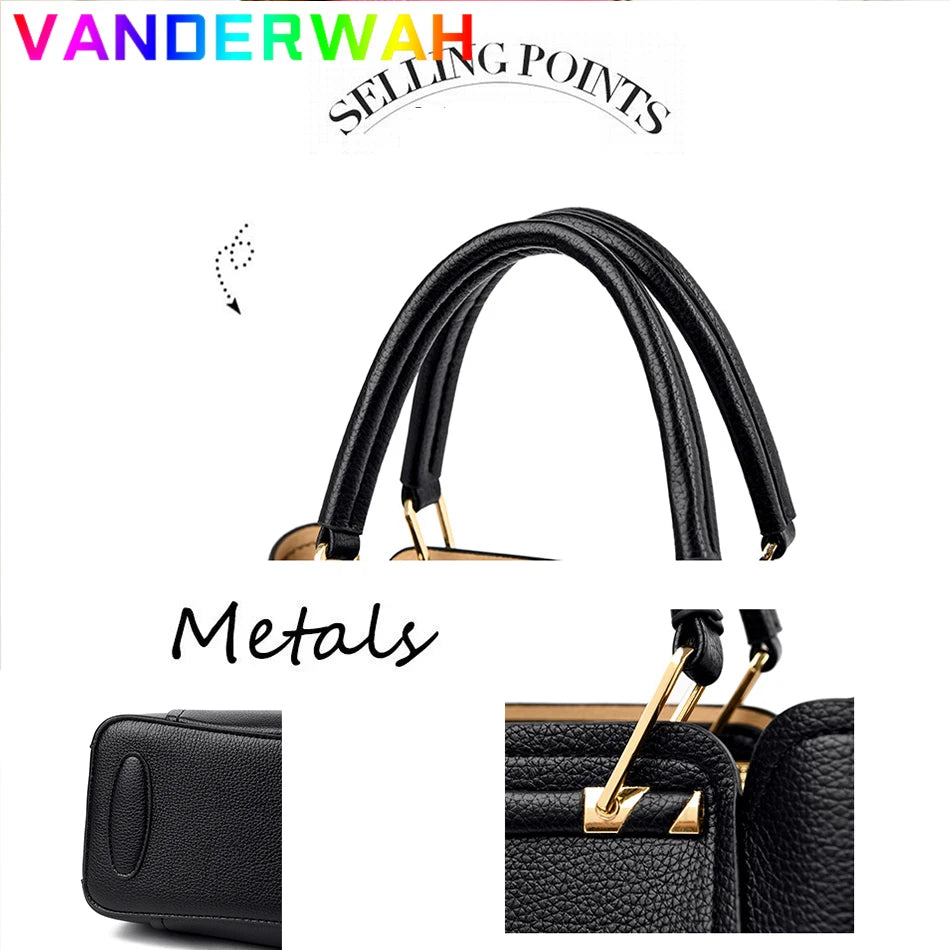 Women's Split Leather 3-Layer Tote Shoulder Crossbody Handbag