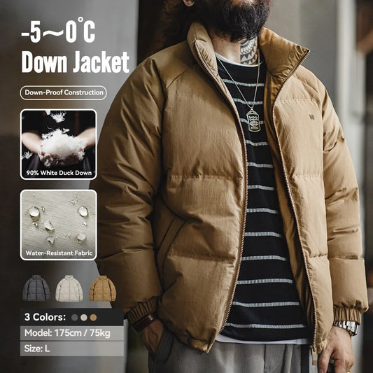 Men's Winter Down Jacket – Stand-Up Collar, Waterproof
