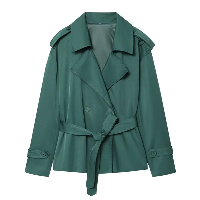 Women's Belted Short Trench Coat – Long Sleeve
