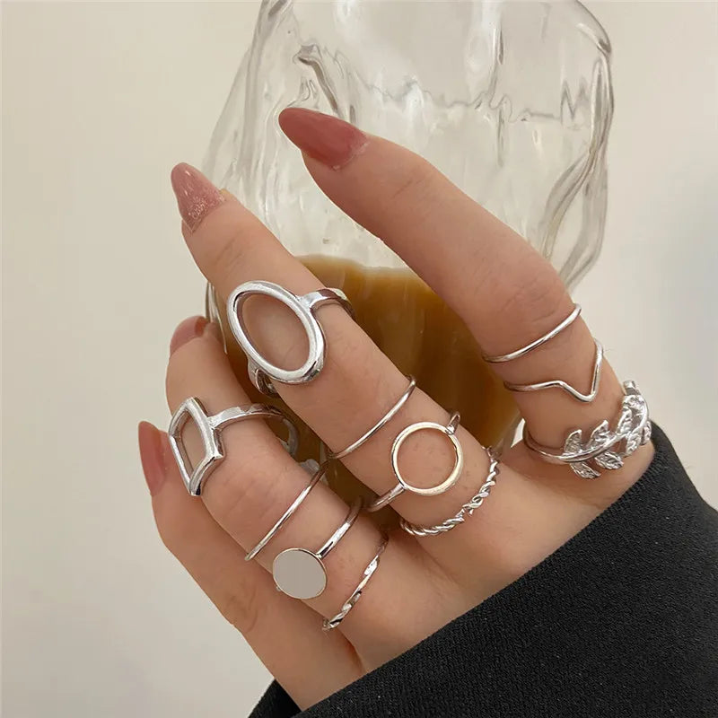 Silver Crystal Rings Set
