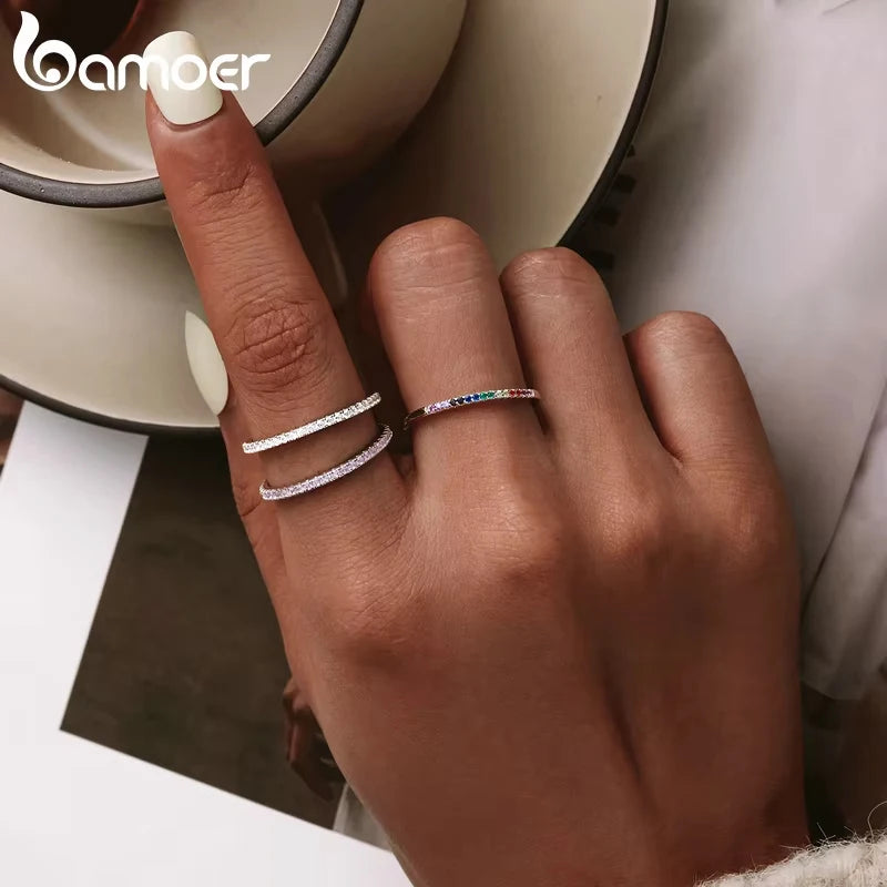 BAMOER 925 Sterling Silver Simulated Diamond Ring