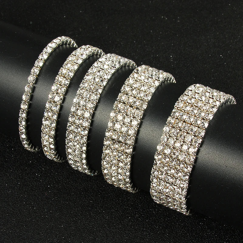 Mehrteilige silberfarbene Strass-Armbänder & Reifen, Braut-Armband, dehnbares Armband für Damen, Schmuck