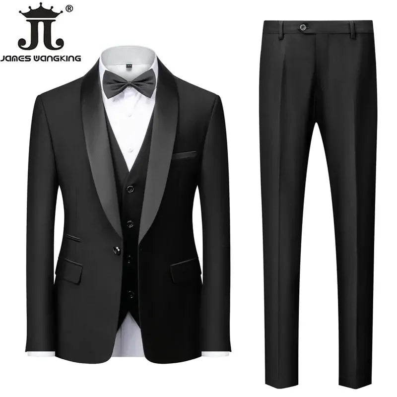 Men's 3-Piece Polyester Viscose Formal Suit – Blazer, Vest & Pants
