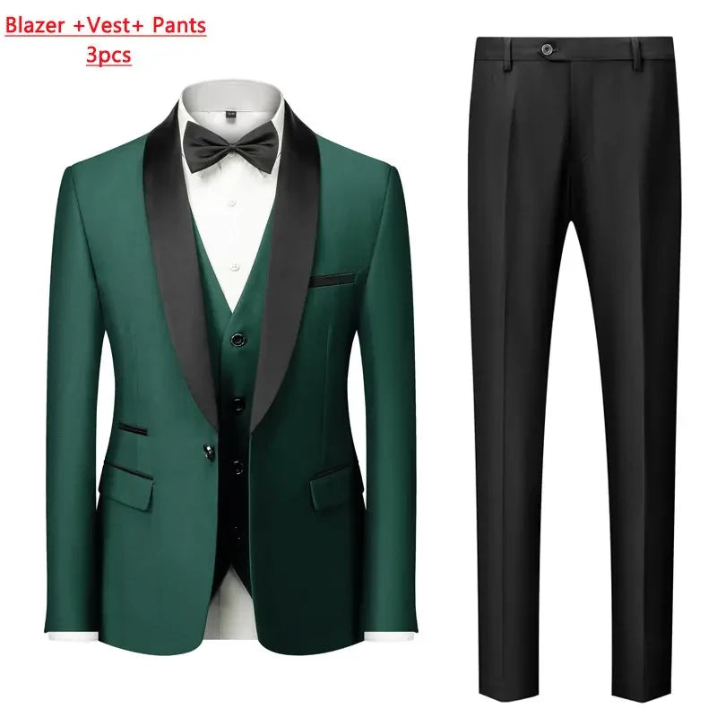 Men's 3-Piece Polyester Viscose Formal Suit – Blazer, Vest & Pants