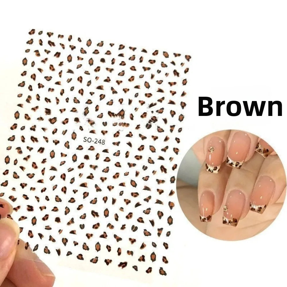 Autocollants pour ongles à motif léopard marron, noir et rose, faciles à appliquer, auto-adhésifs, coloris caramel