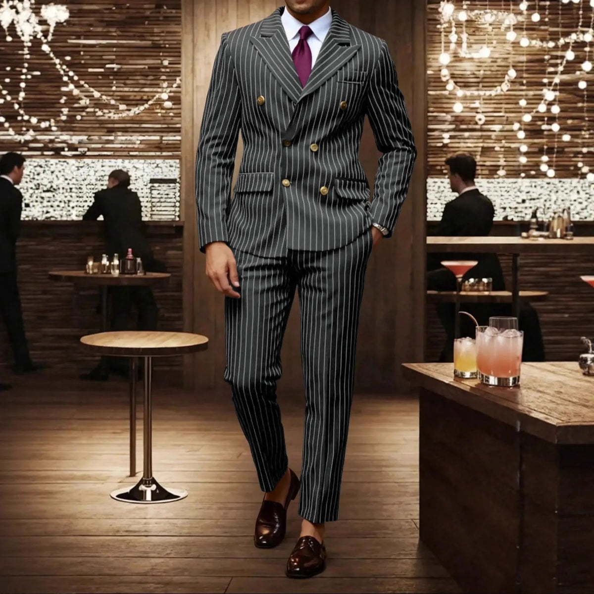 Brown Striped Two-Piece Suit