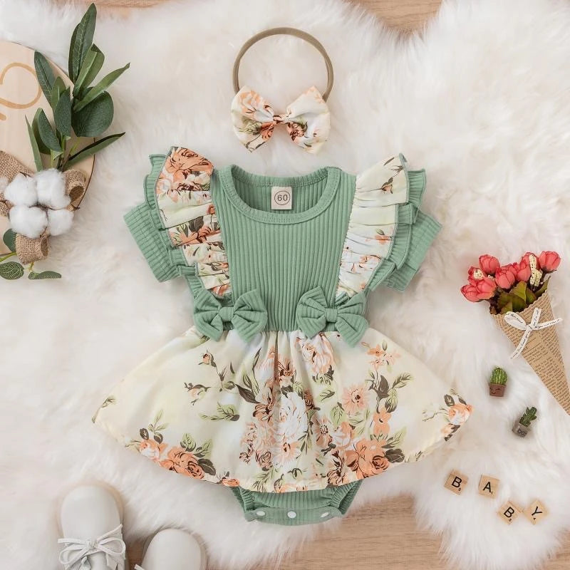 Baby Girls' Cotton Ruffle Sleeve Dress – Floral, Princess