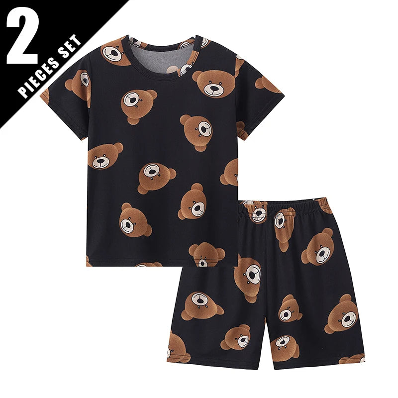 Kids' 2-Piece Bear Print Outfit – T-Shirt & Shorts