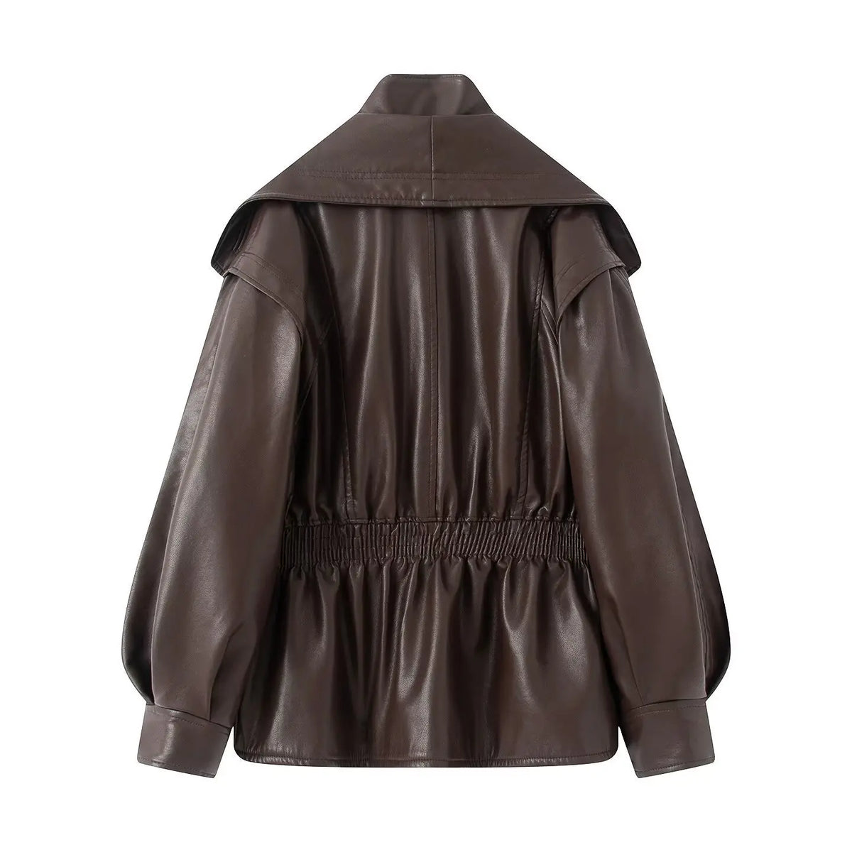Women's Brown PU Leather Jacket – Zipper, Lapel