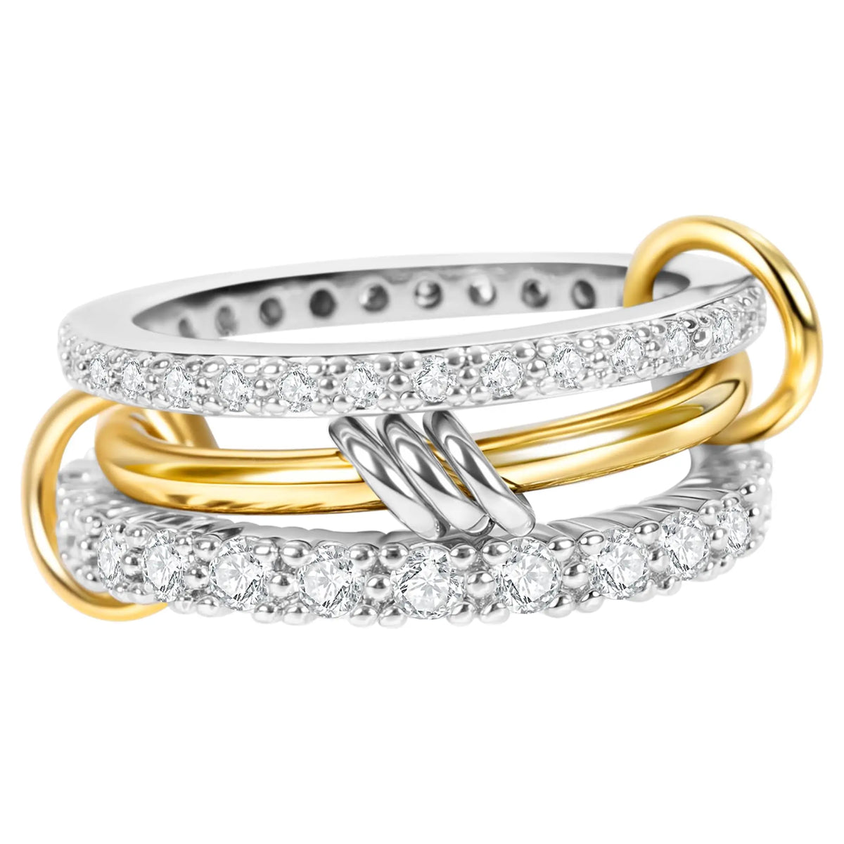 Anelli alla moda in oro e argento, placcati in oro 18k, set da 4 pezzi impilabili con zirconi scintillanti, ideali come gioielli da festa per donna