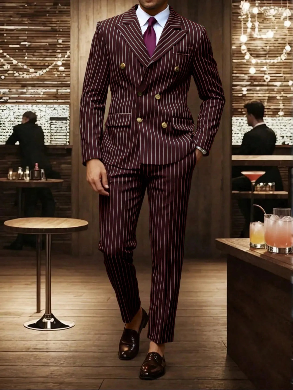 Brown Striped Two-Piece Suit
