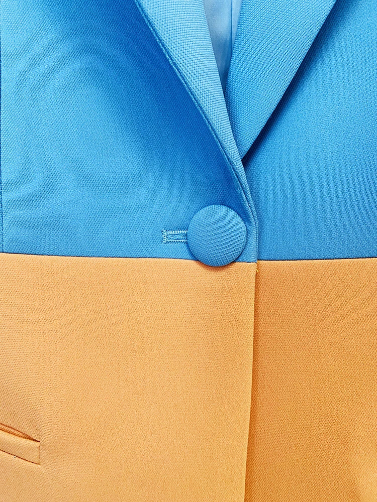 Women's Color Block Blazer and Flare Pant Suit Set