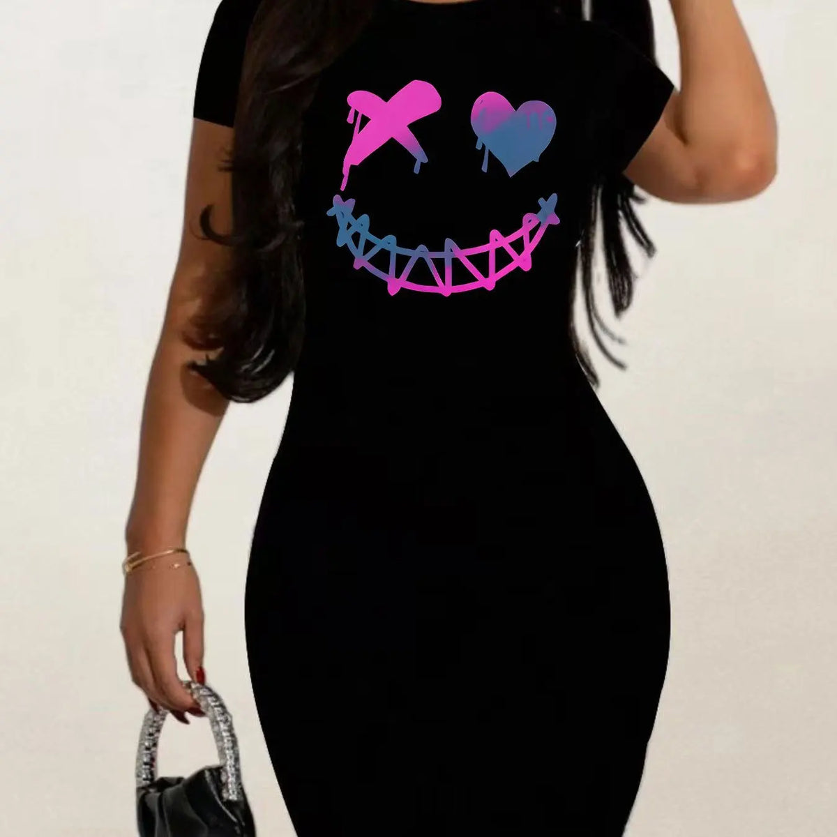 Women's Casual T-Shirt Dress – Short Sleeve, Round Neck, Midi